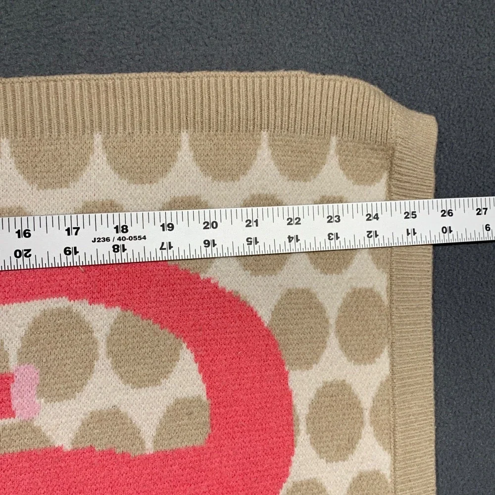 NYGB Pink Elephant Polka Dot Knit Baby Blanket Tan Ribbed‎ Trim 30x26 Nursery